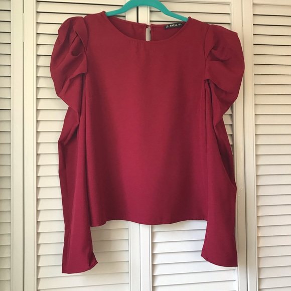 SHEIN Tops - SHEIN Burgundy Puff Sleeve Blouse